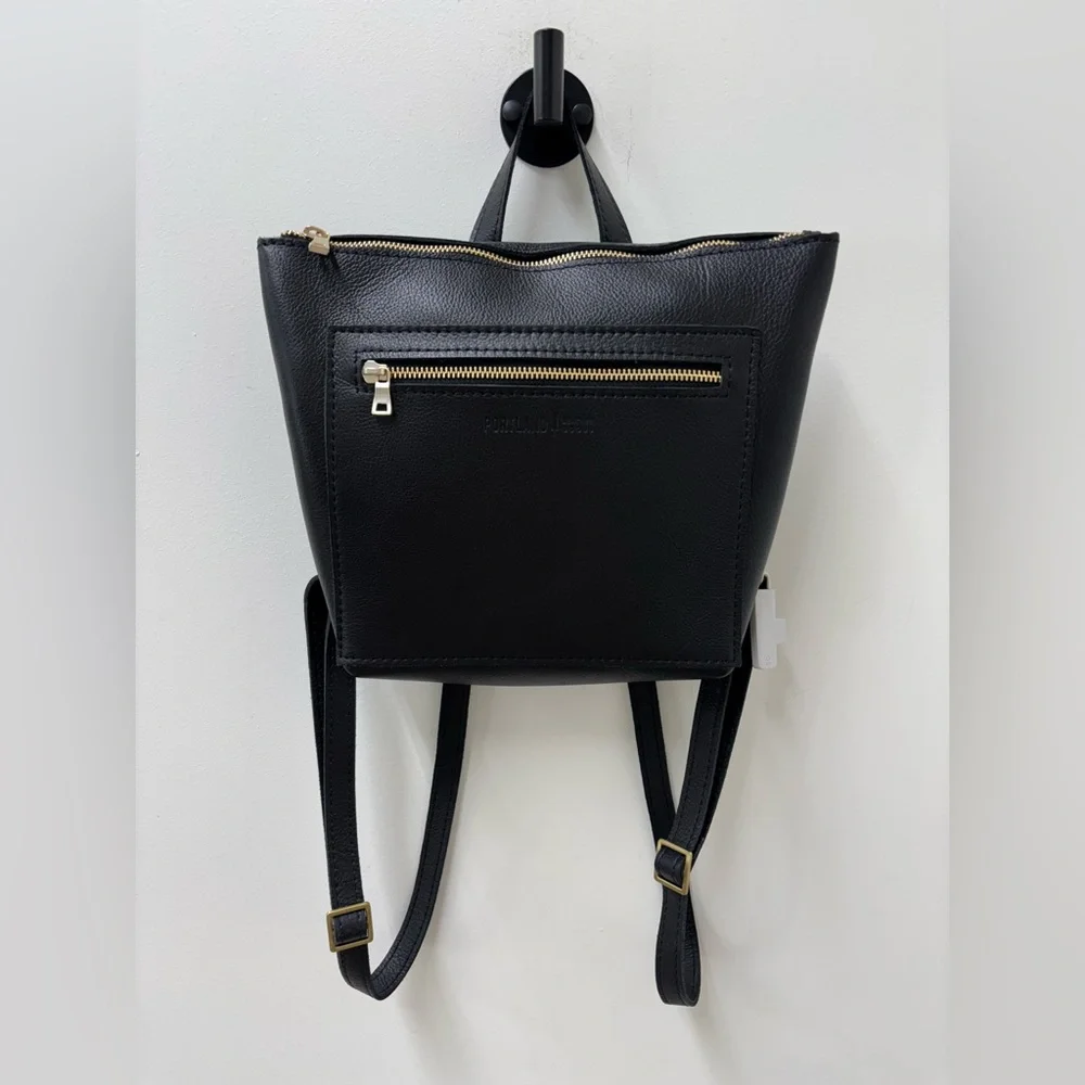 Portland Leather Black Mini Leather Backpack with Gold Hardware